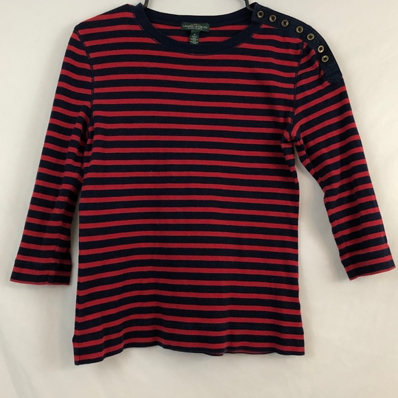 Ralph Lauren Tops - RALPH LAUREN Red Blue Striped Boat Neck Rivets Top